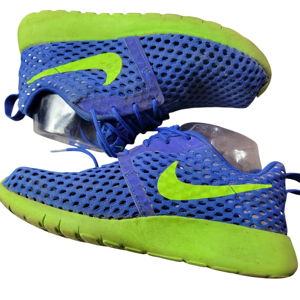 Nike Roshe Run Kids Blue Lime Green Mesh Sneakers Shoes Size 3.5